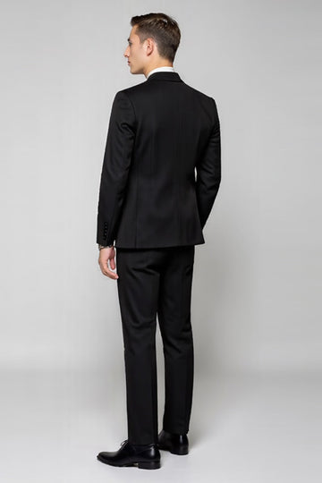 Noir 3 pièces à revers cranté simple boutonnage costume formel pour hommes
